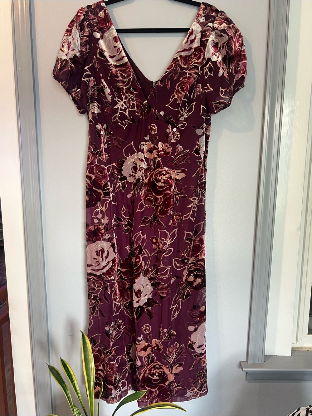 Lulus Loving Approach Purple Velvet Burnout Puff Sleeve Midi Dress size XL